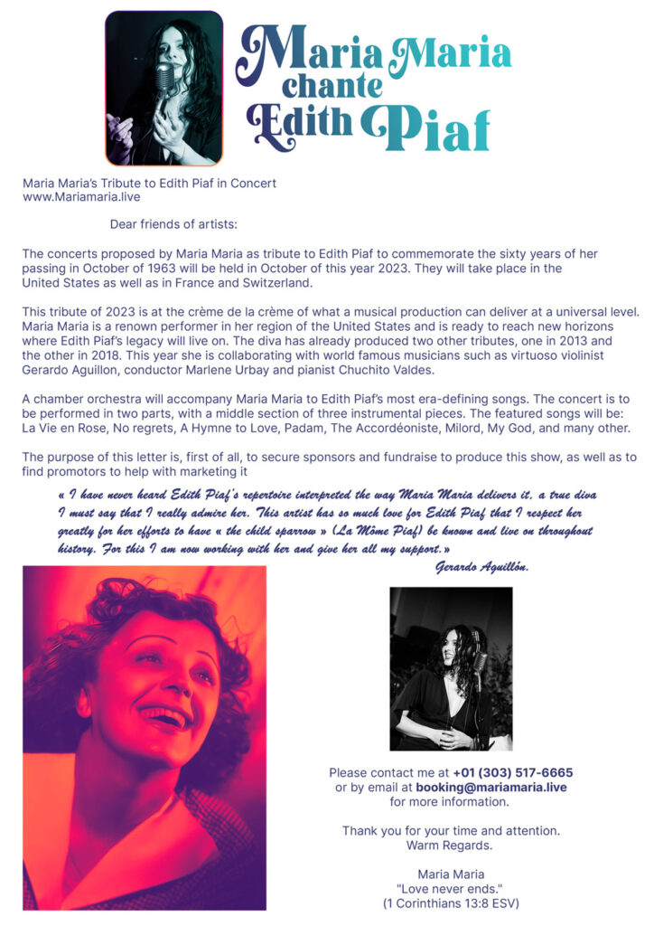 Letter Tribute to Edith Piaf - Maria Maria